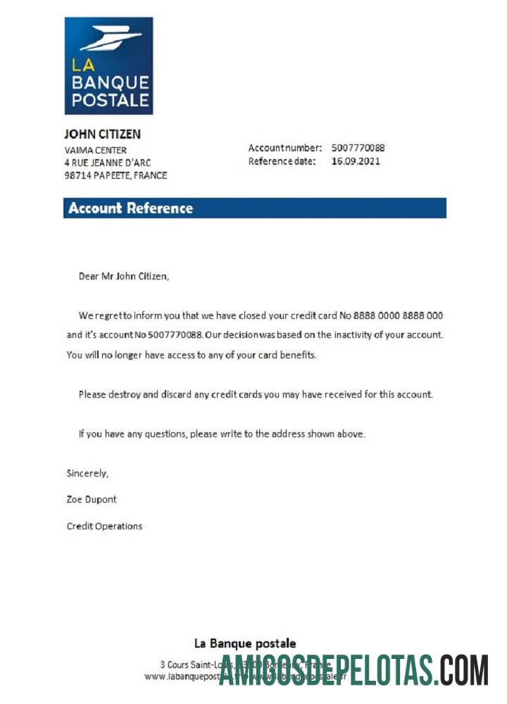 Referência de fechamento do France La Banque Postale exemplo